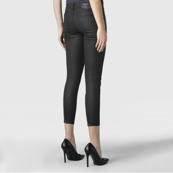 All Saints Denim - All saints STAGG BGQDIE forest green coated low rise cropped skinny jeans w30